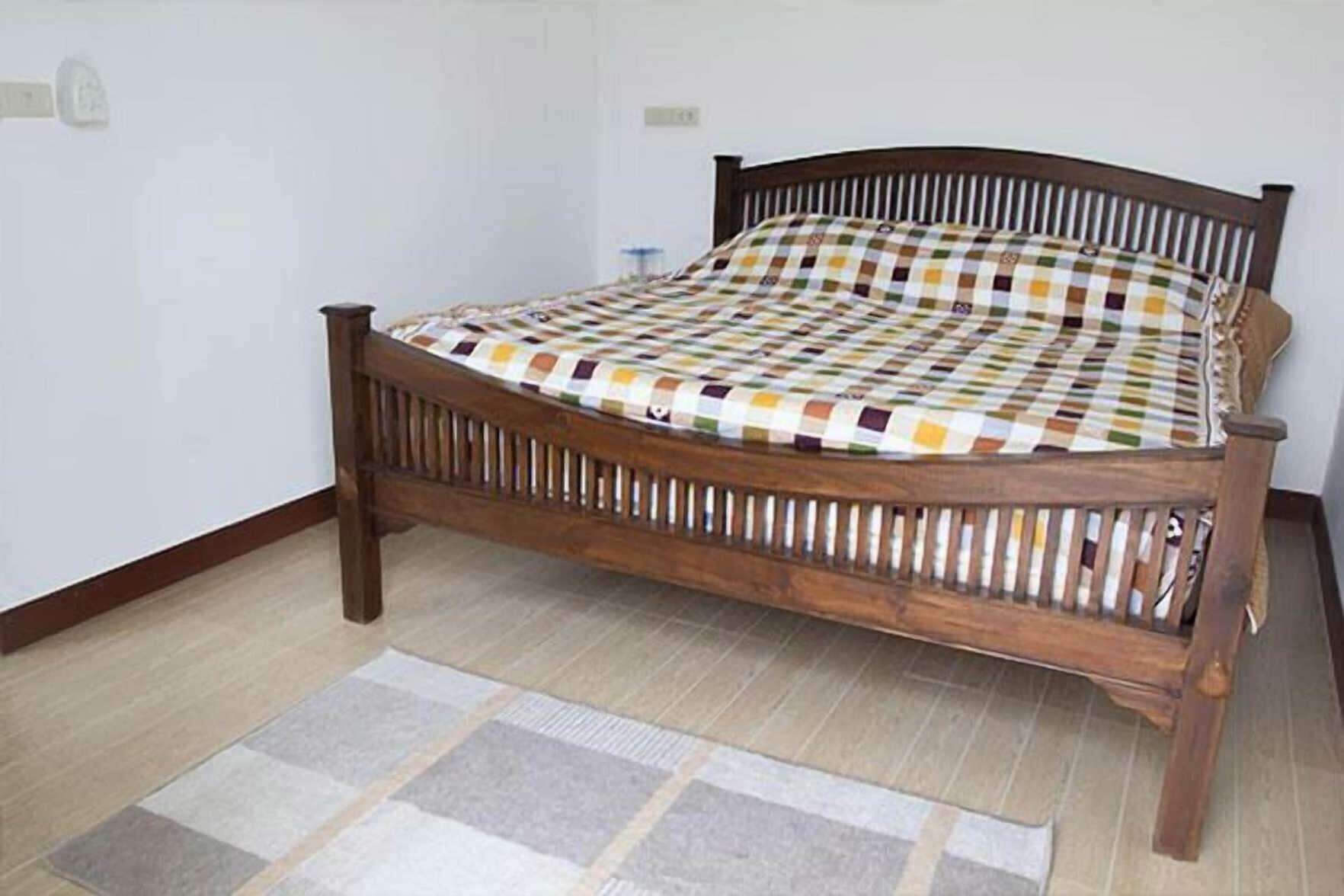 Desk, blackout drapes