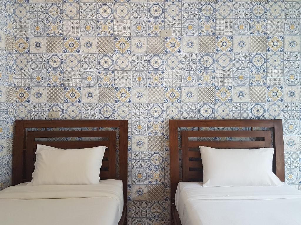 Desk, blackout drapes