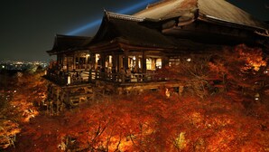 A traditional Japanese building with a wooden structure and a thatched roof, surrounded by autumn foliage. - RESI STAY Fuyacho (Kyoto)