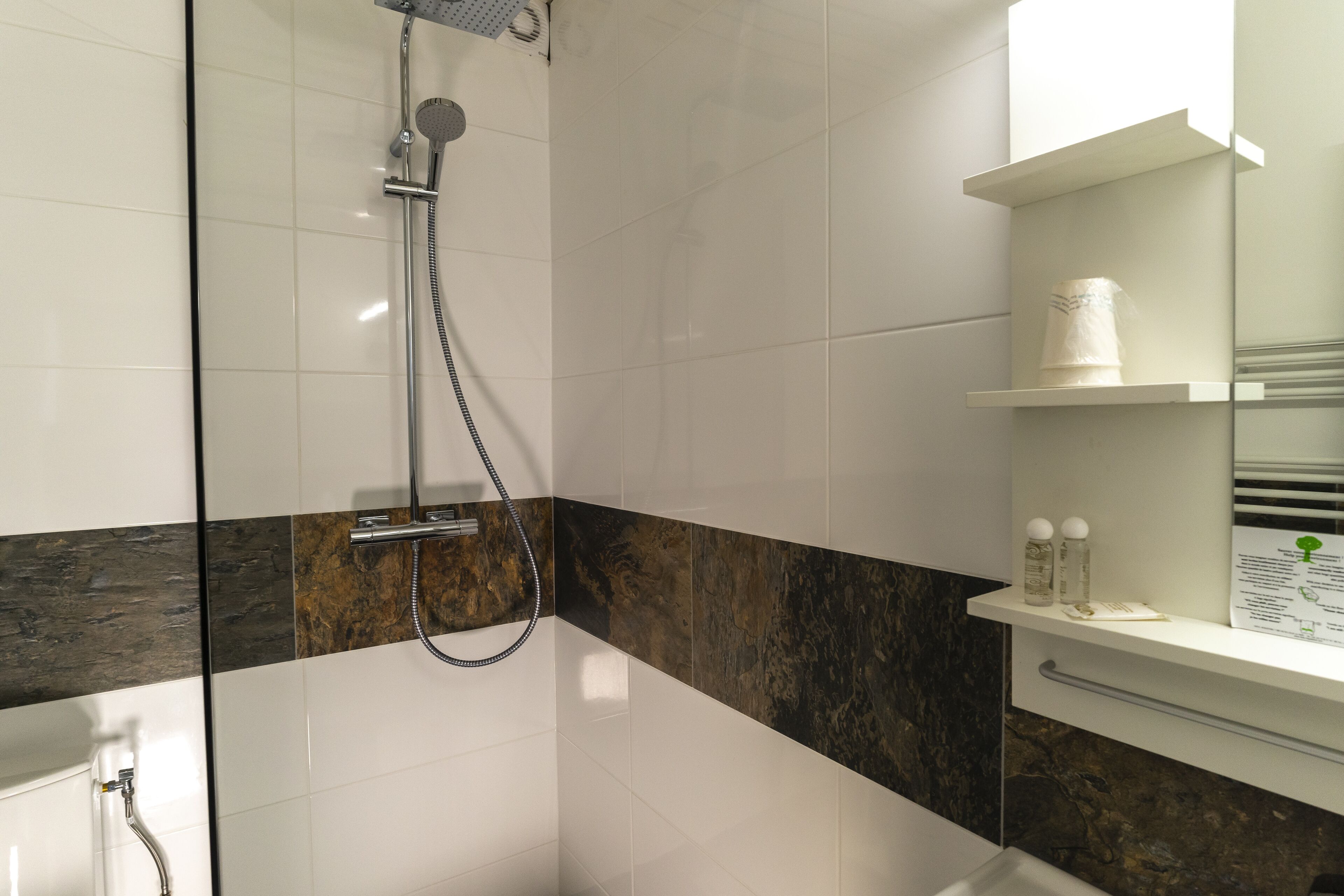 double room | bathroom | shower, rainfall showerhead, free toiletries, hair dryer