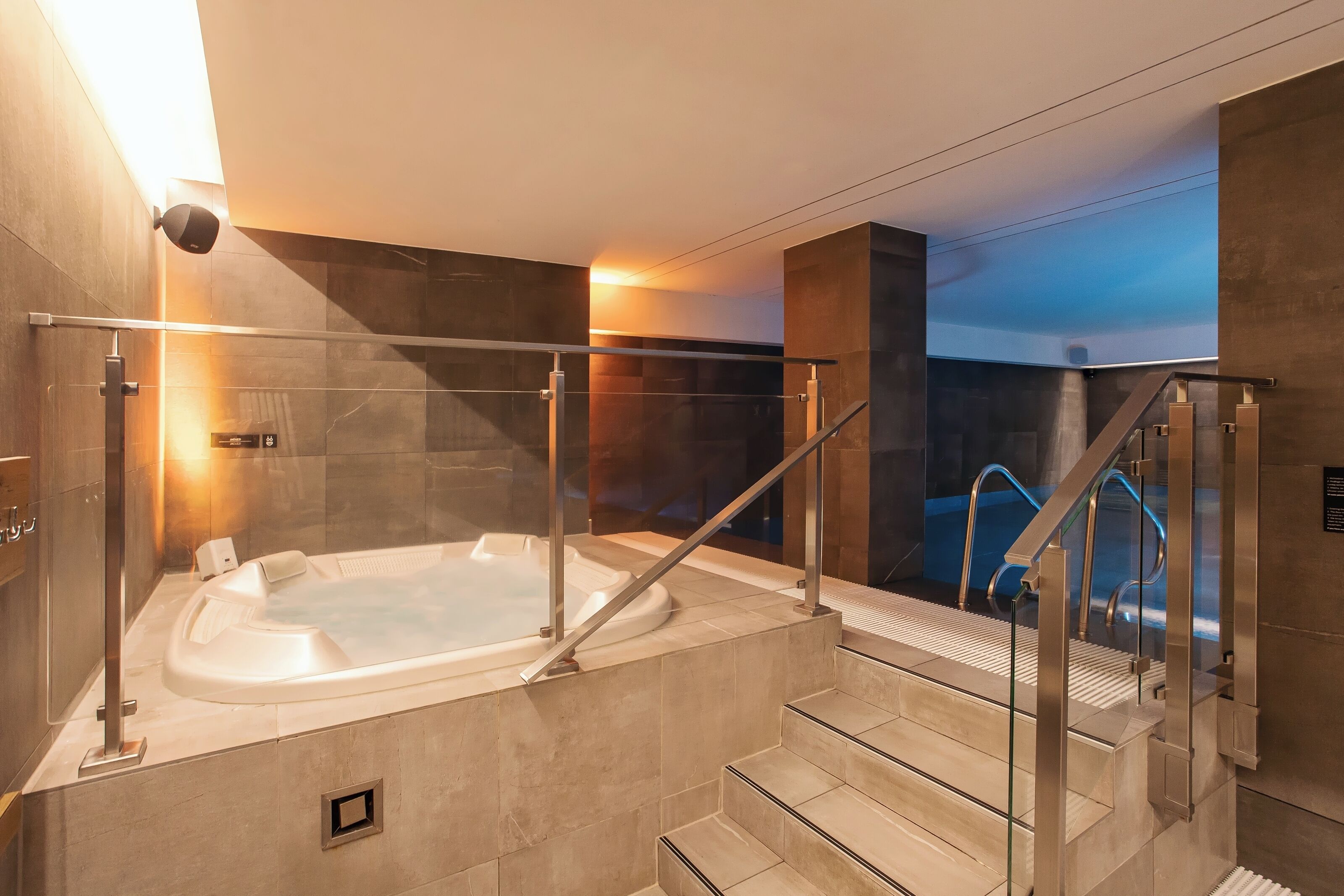 Indoor pool, open 9:00 AM to 9:00 PM, sun loungers, lifeguards on site