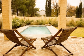 Outdoor pool, sun loungers