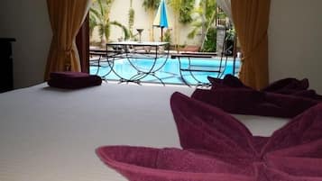 Deluxe Double Room, 1 King Bed, Pool View | Premium bedding, desk, iron/ironing board, free WiFi