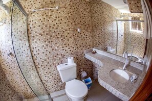 Shower, free toiletries, hair dryer, towels