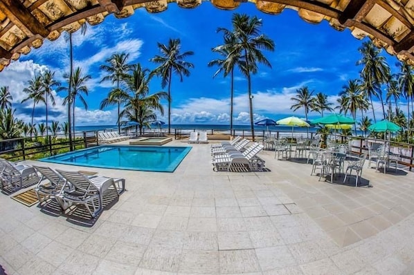 Outdoor pool, pool loungers