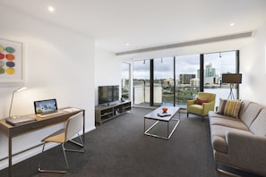 Three Bedroom Two Bathroom Apartment | Living area | LCD TV, DVD player - 28 Nights Apartments (Southbank)