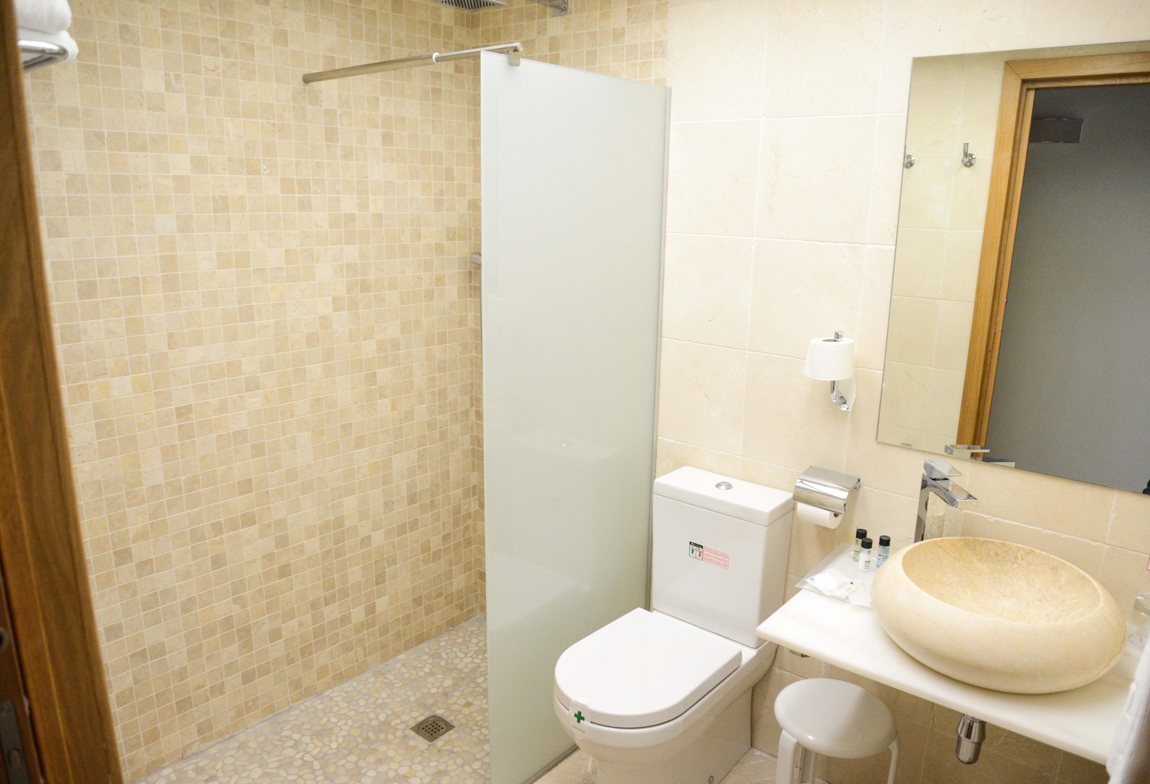 shower, free toiletries, hair dryer, towels