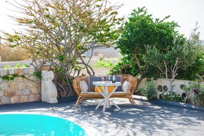 Villa, 3 slaapkamers, privézwembad, uitzicht op zee (Daphne) | Terras