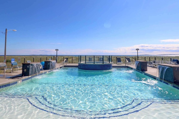 Outdoor pool, open 9 AM to 10 PM, sun loungers