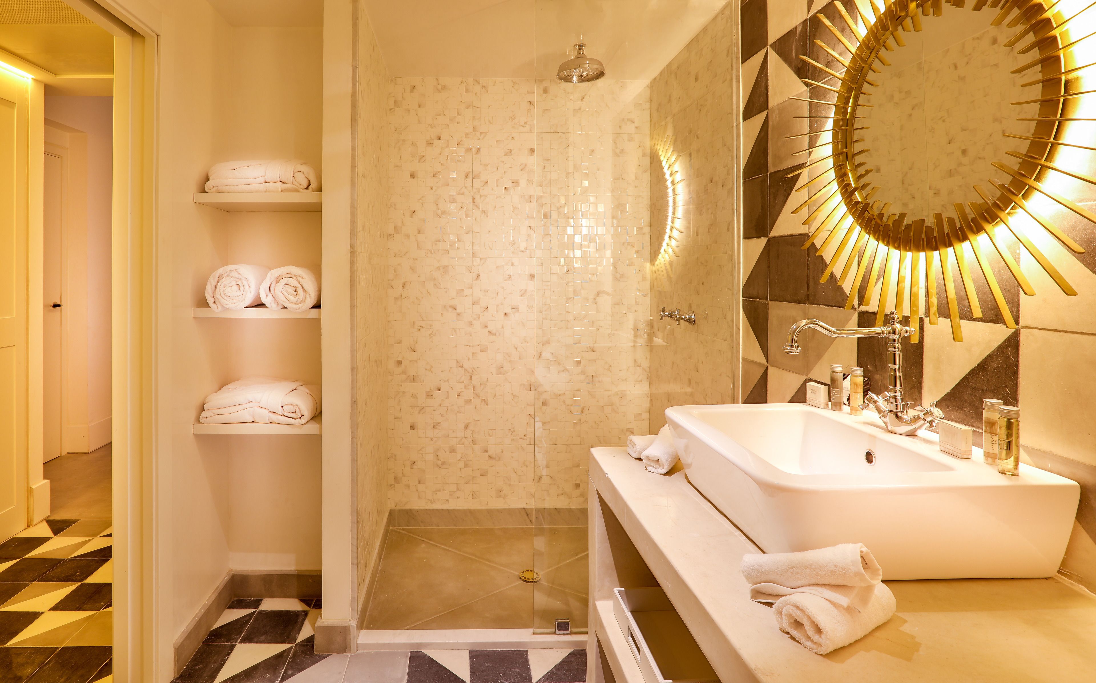 room (charme) | bathroom | shower, rainfall showerhead, designer toiletries, hair dryer