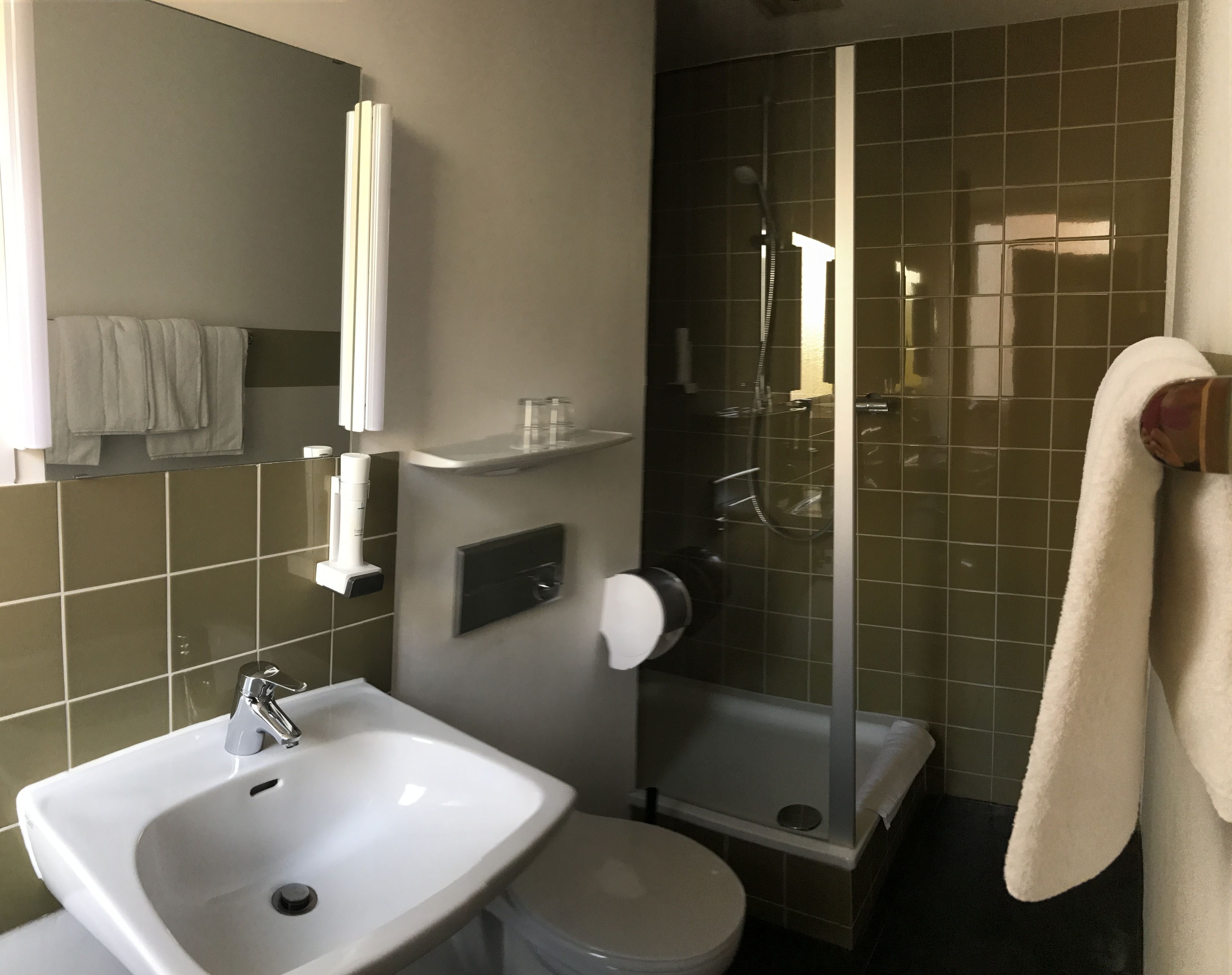 standard double room | bathroom | hair dryer, towels