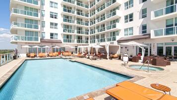 Outdoor pool, open 9:00 AM to 6:00 PM, free cabanas, pool umbrellas