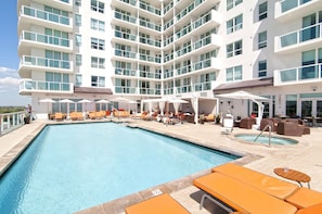 Outdoor pool, open 9:00 AM to 6:00 PM, free cabanas, pool umbrellas