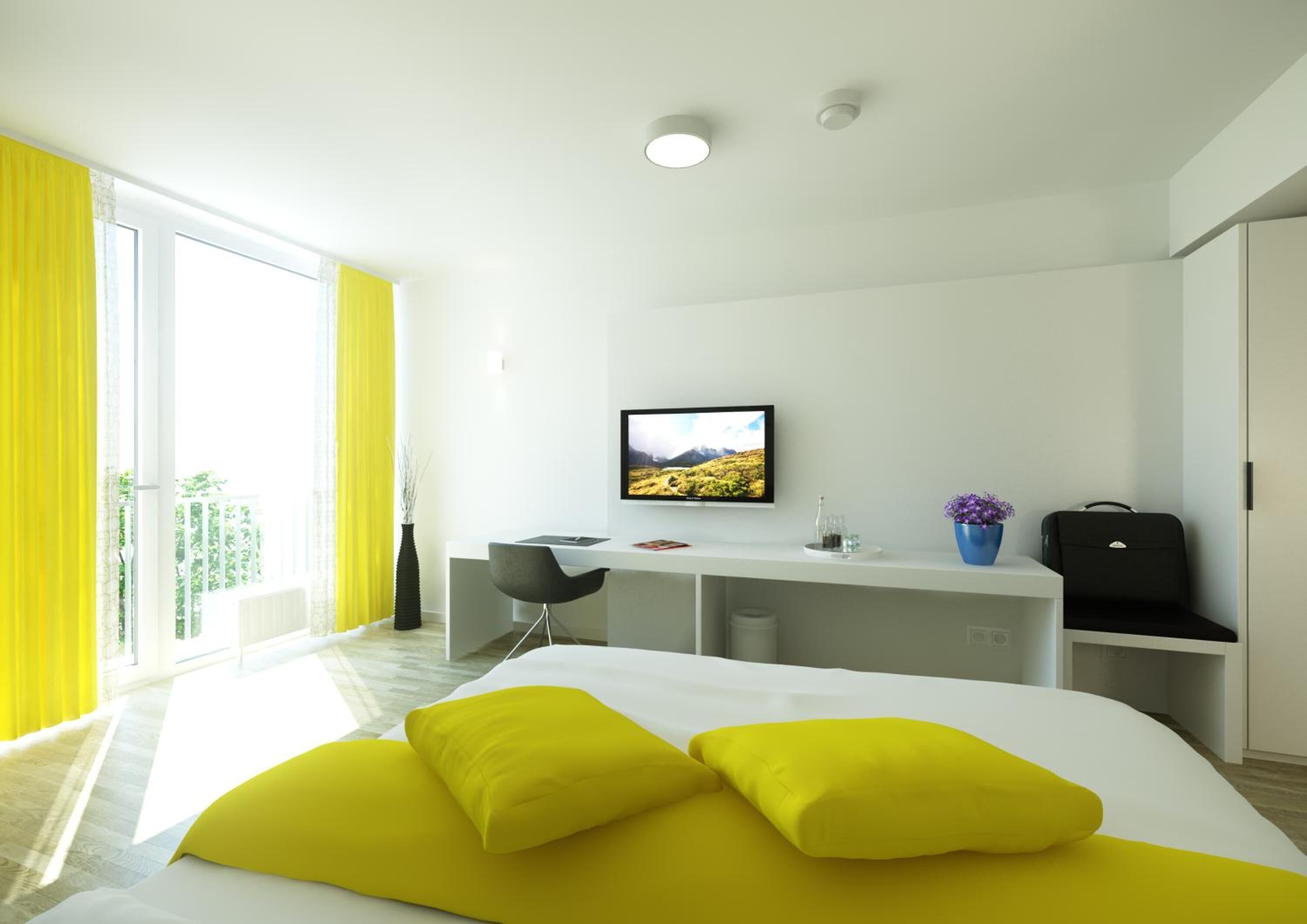 1 bedroom, desk, blackout curtains, soundproofing