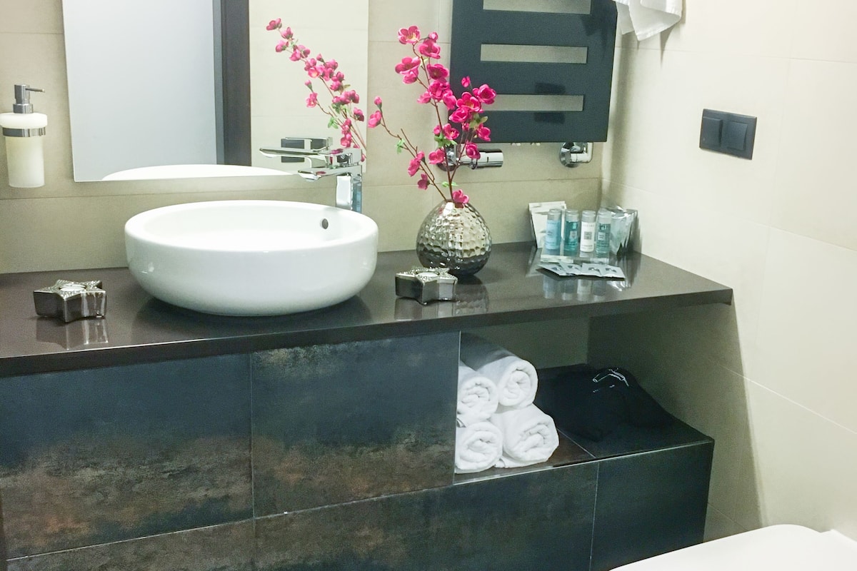 exclusive suite | bathroom | shower, free toiletries, hair dryer, bathrobes