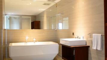 Combined shower/bathtub, free toiletries, hair dryer, slippers