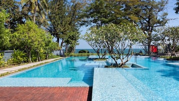 Outdoor pool, a waterfall pool