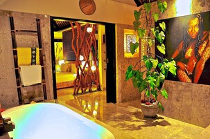 Villa, 2 Bedrooms, Private Pool | Bathroom | Separate tub and shower, rainfall showerhead, free toiletries