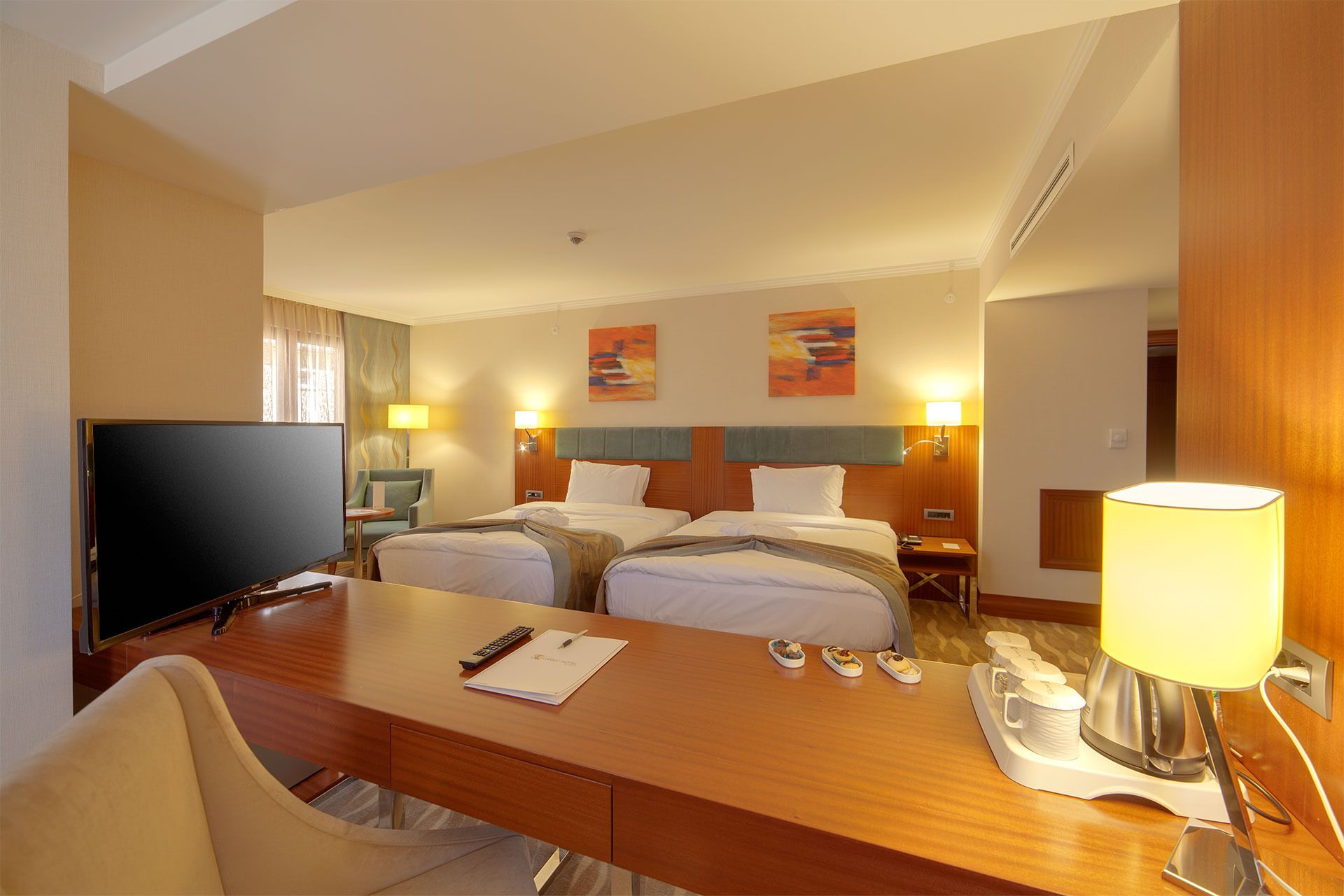 egyptian cotton sheets, down duvets, minibar, in-room safe