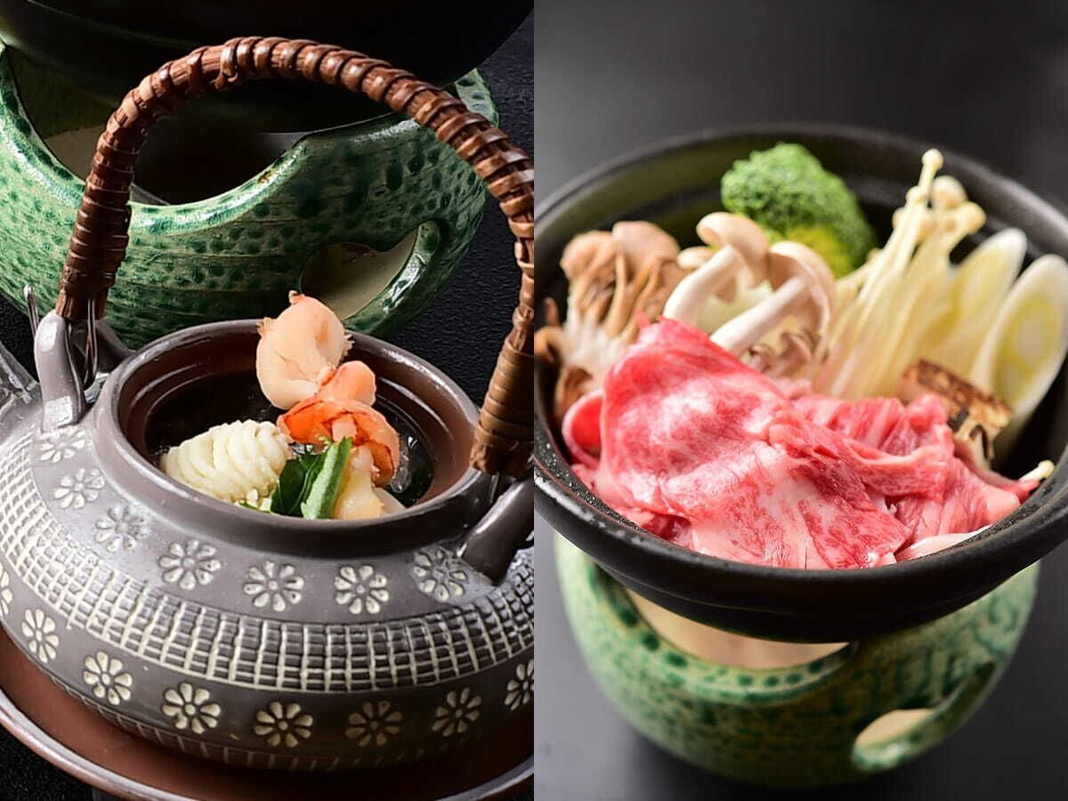 A traditional Japanese tea set with a teapot and a cup, both featuring floral patterns.