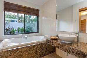 Separate bathtub and shower, deep-soaking bathtub, rainfall showerhead - La Ville Phuket Pool Villa (Thep Krasattri)