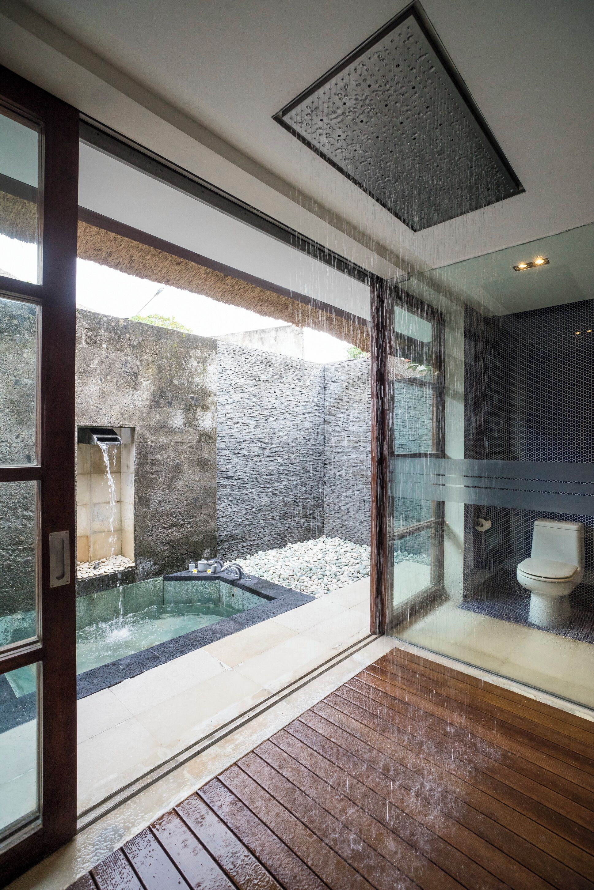 separate bathtub and shower, rainfall showerhead