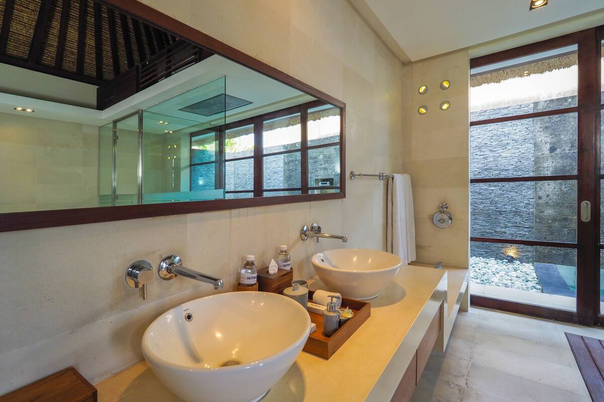 two bedroom private pool villa | bathroom | separate bathtub and shower, rainfall showerhead