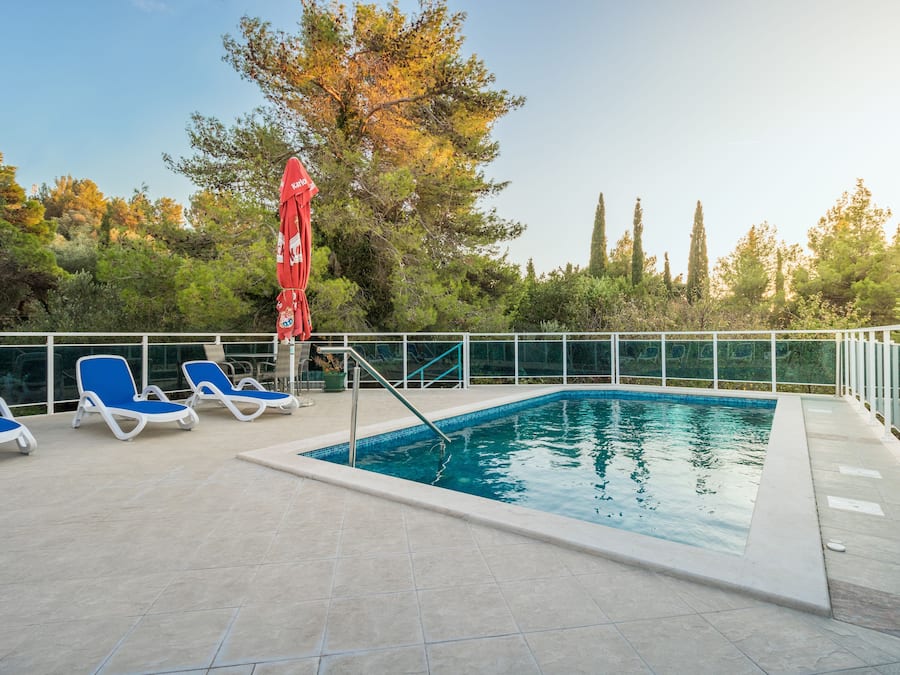 Seasonal outdoor pool, pool umbrellas, sun loungers