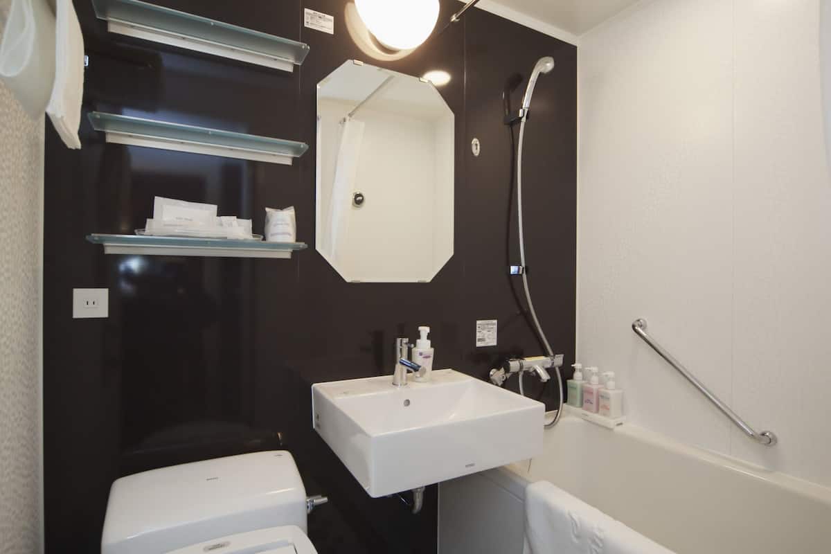 single room | bathroom | combined shower/bathtub, free toiletries, hair dryer, slippers