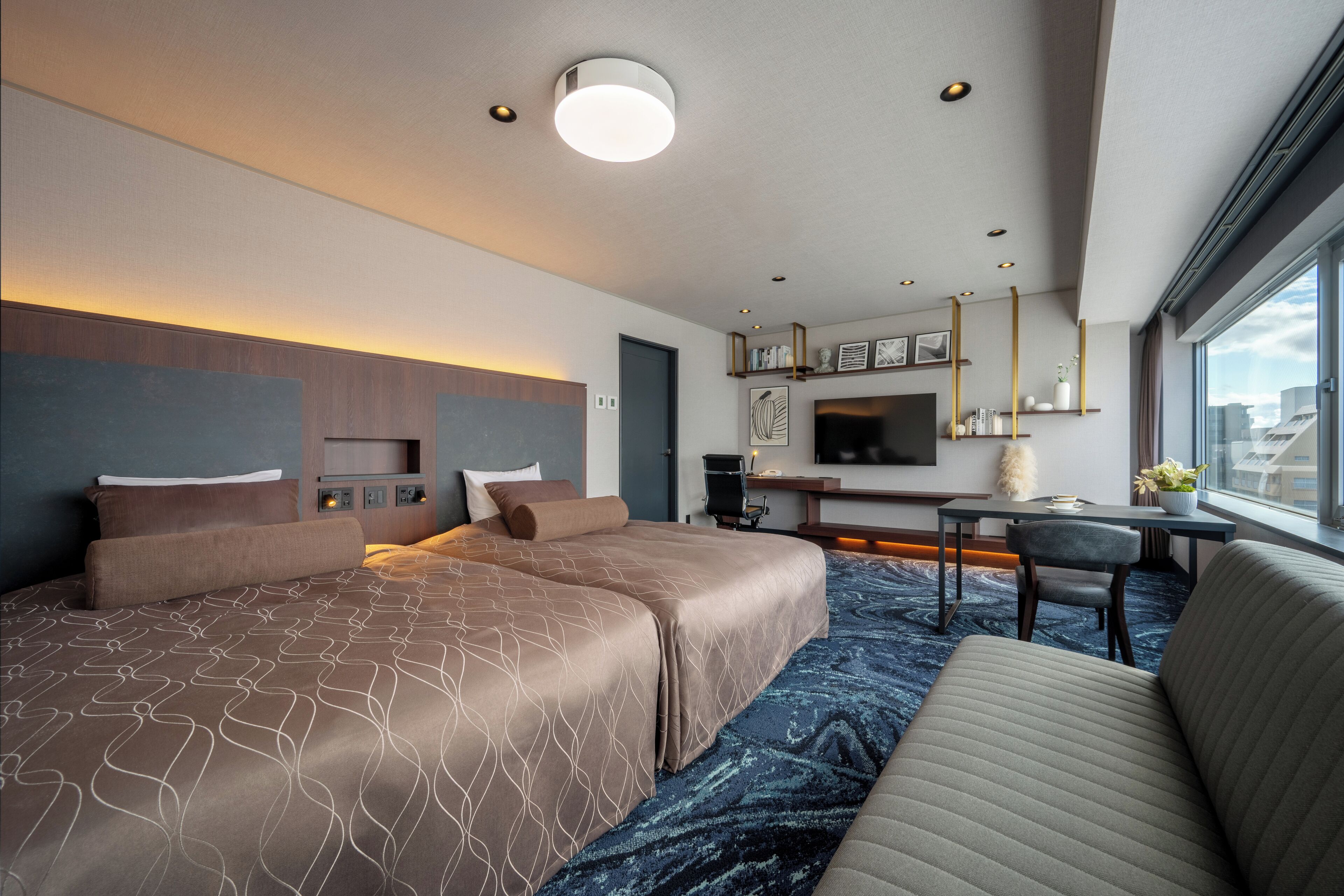 Luxury Twin Room, 2 Double Beds, Non Smoking, City View | Desk, laptop workspace, free WiFi, bed sheets