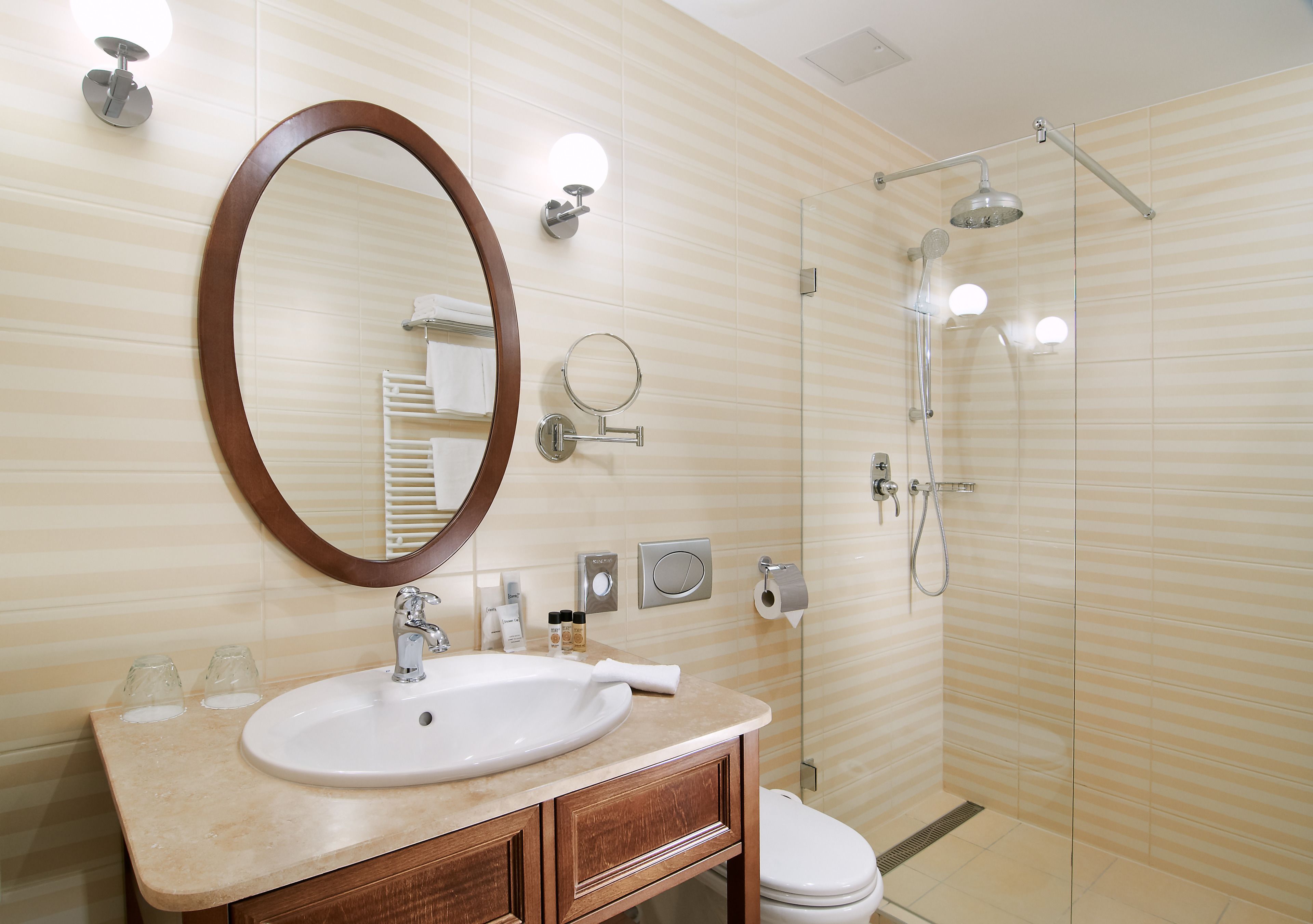 free toiletries, hair dryer, slippers, towels