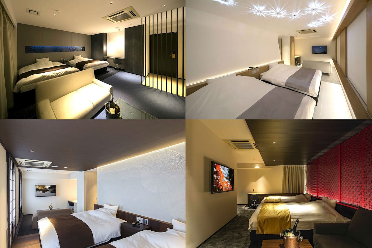 Une chambre d’hôtel avec un grand lit, un bureau et une télévision.