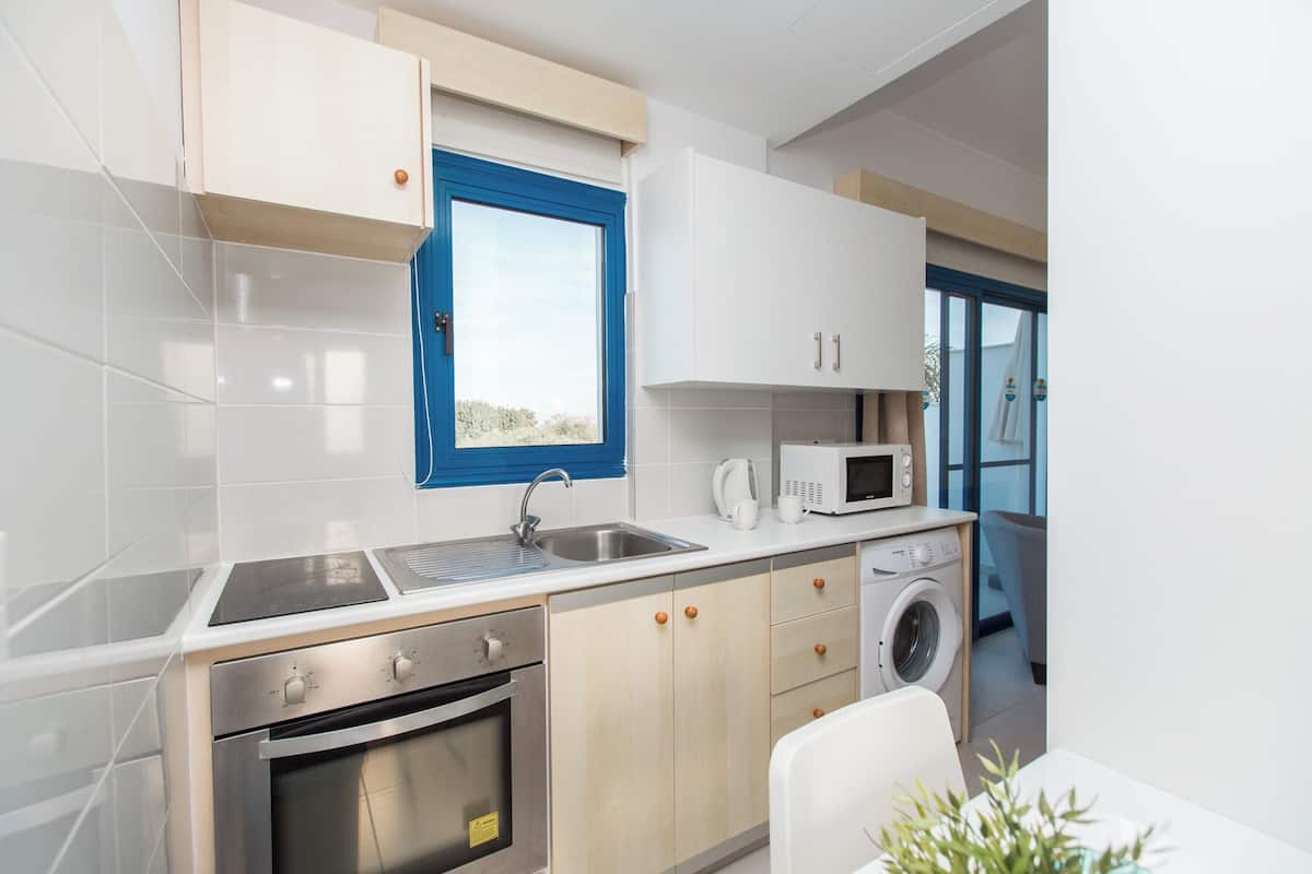 Full-size fridge, microwave, oven, stovetop