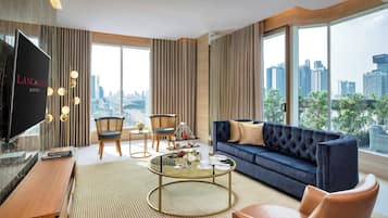 49-inch flat-screen TV with cable channels, TV