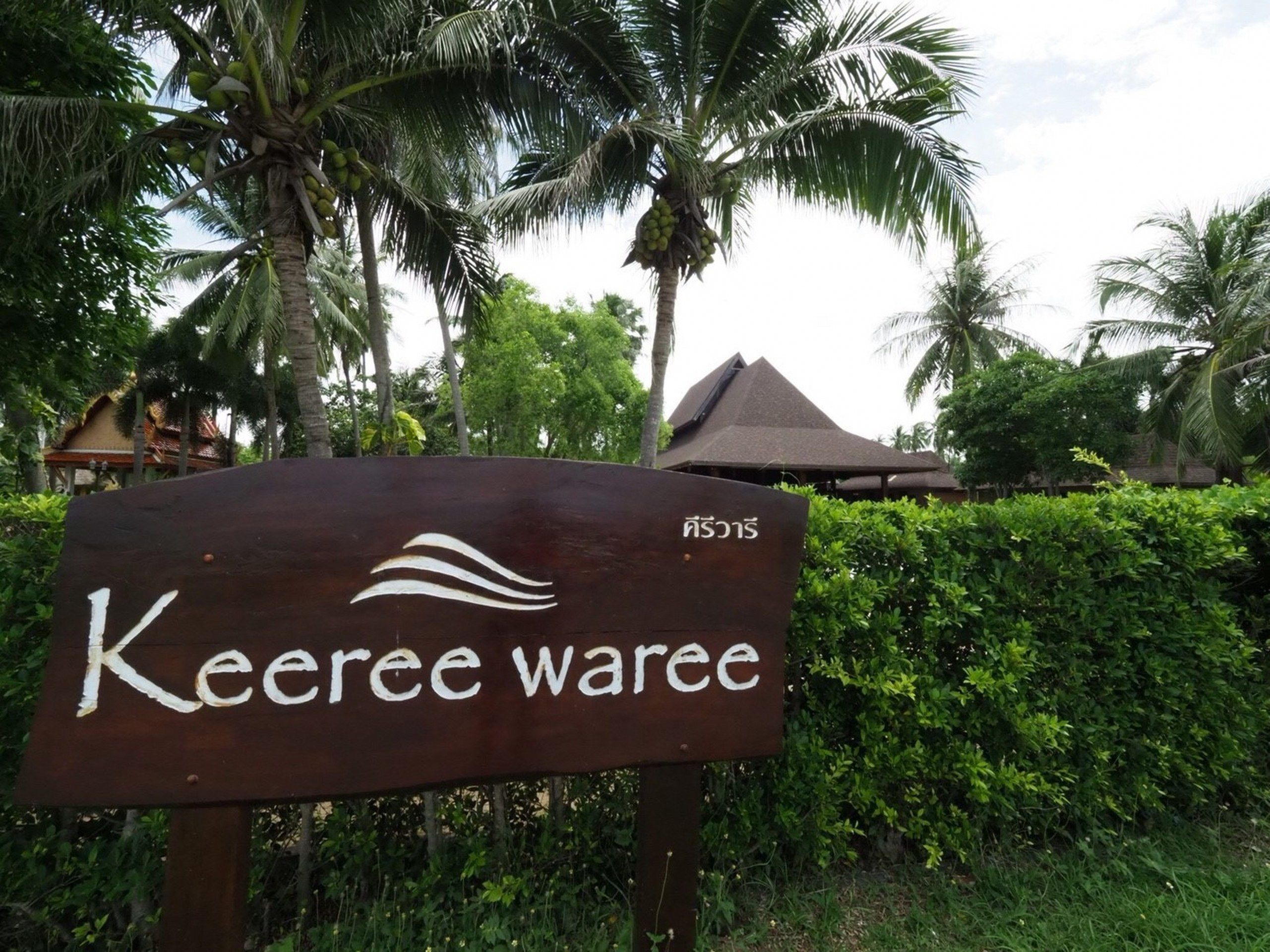 A sign for Keerree waree with a tropical background.