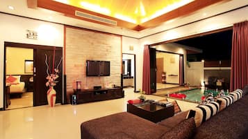 2 Bedrooms Private Pool Villa | Living area | 32-inch LCD TV with cable channels, TV