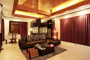 2 Bedrooms Private Pool Villa | Living room | 32-inch LCD TV with cable channels, TV