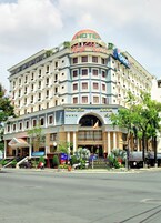 A hotel with a prominent sign reading "HOTEL" and "Ninh Kieu 2".