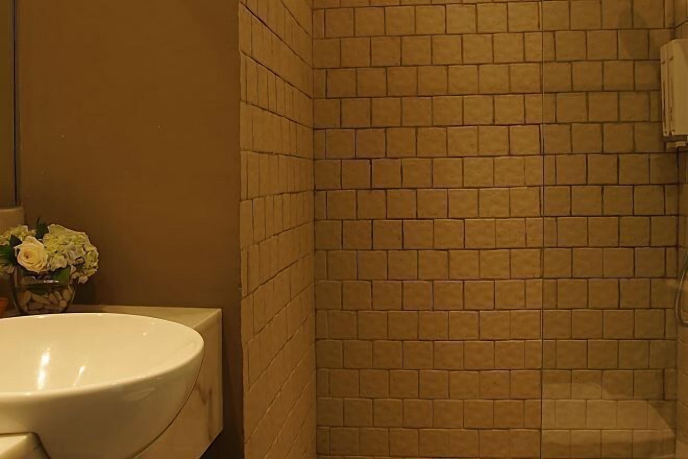 Badkamer | Een douche, gratis toiletartikelen, pantoffels, handdoeken