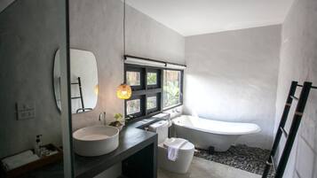 Baignoire et douche séparées, baignoire relaxante profonde