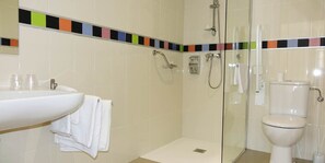 Shower, slippers, towels