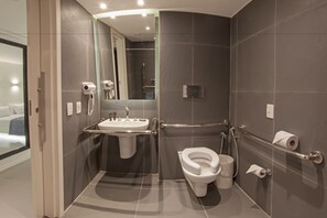 Shower, eco-friendly toiletries, hair dryer, towels