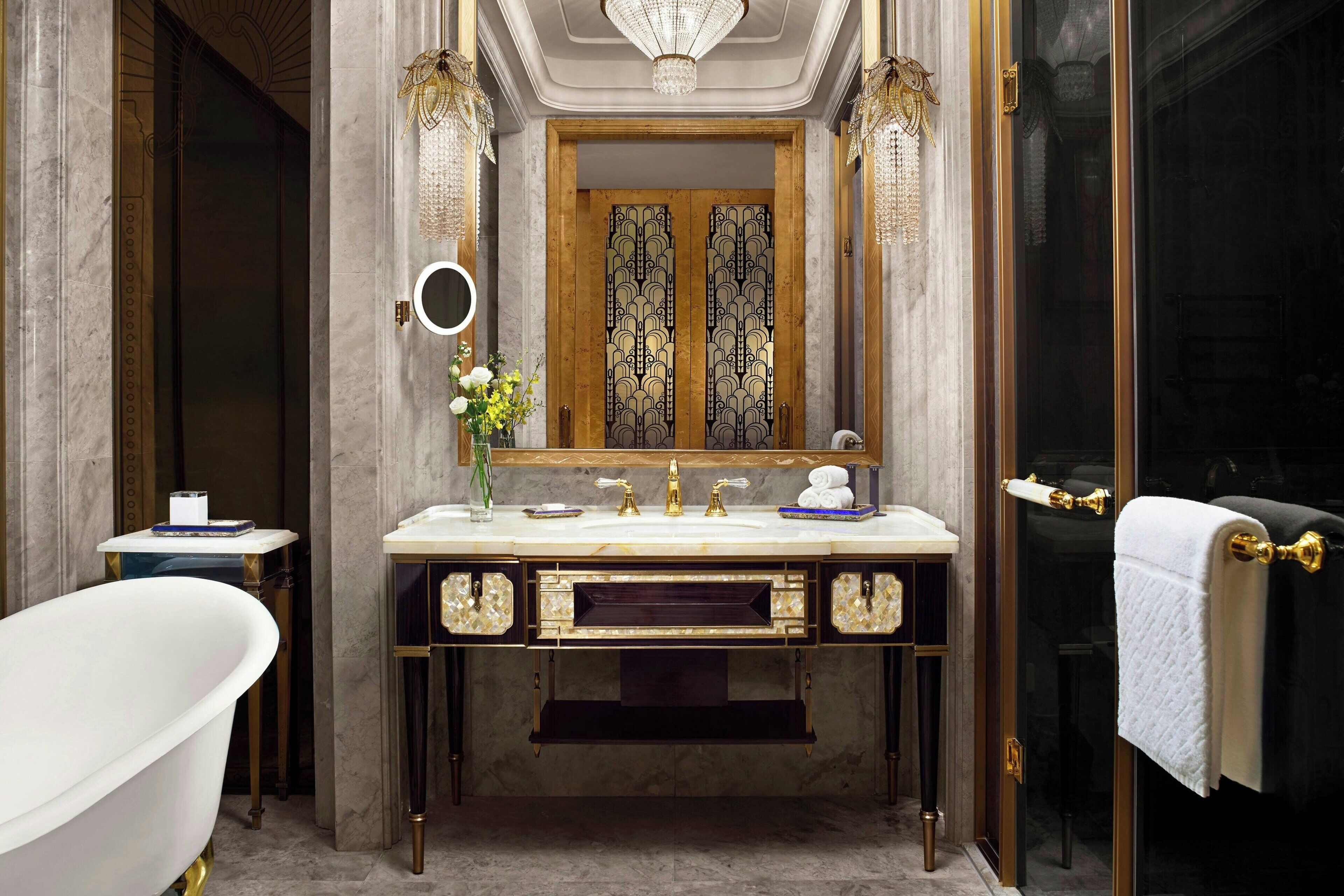 grand river view room | bathroom | combined shower/bathtub, designer toiletries, hair dryer, bathrobes