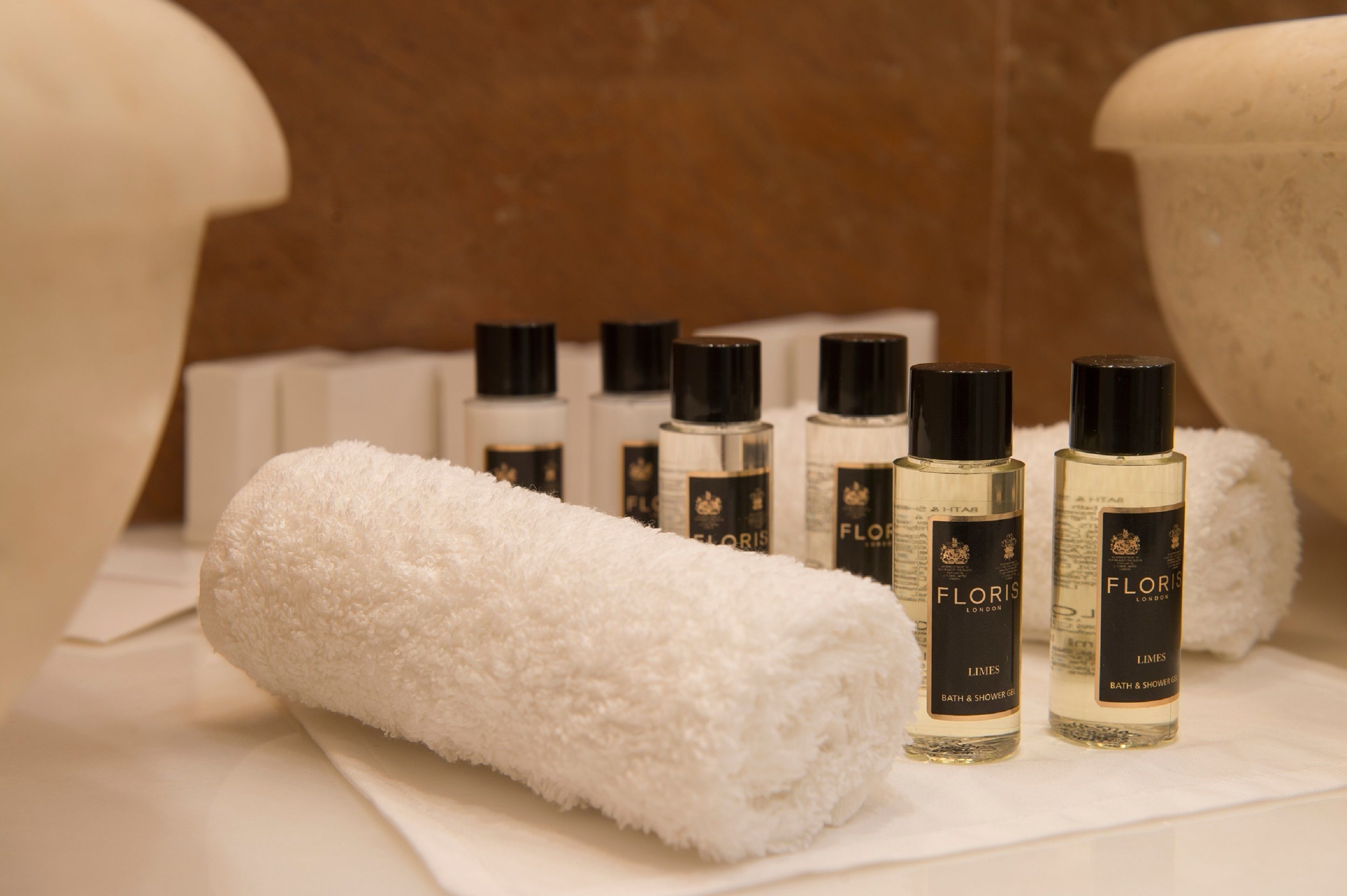 free toiletries, dressing gowns, slippers, towels