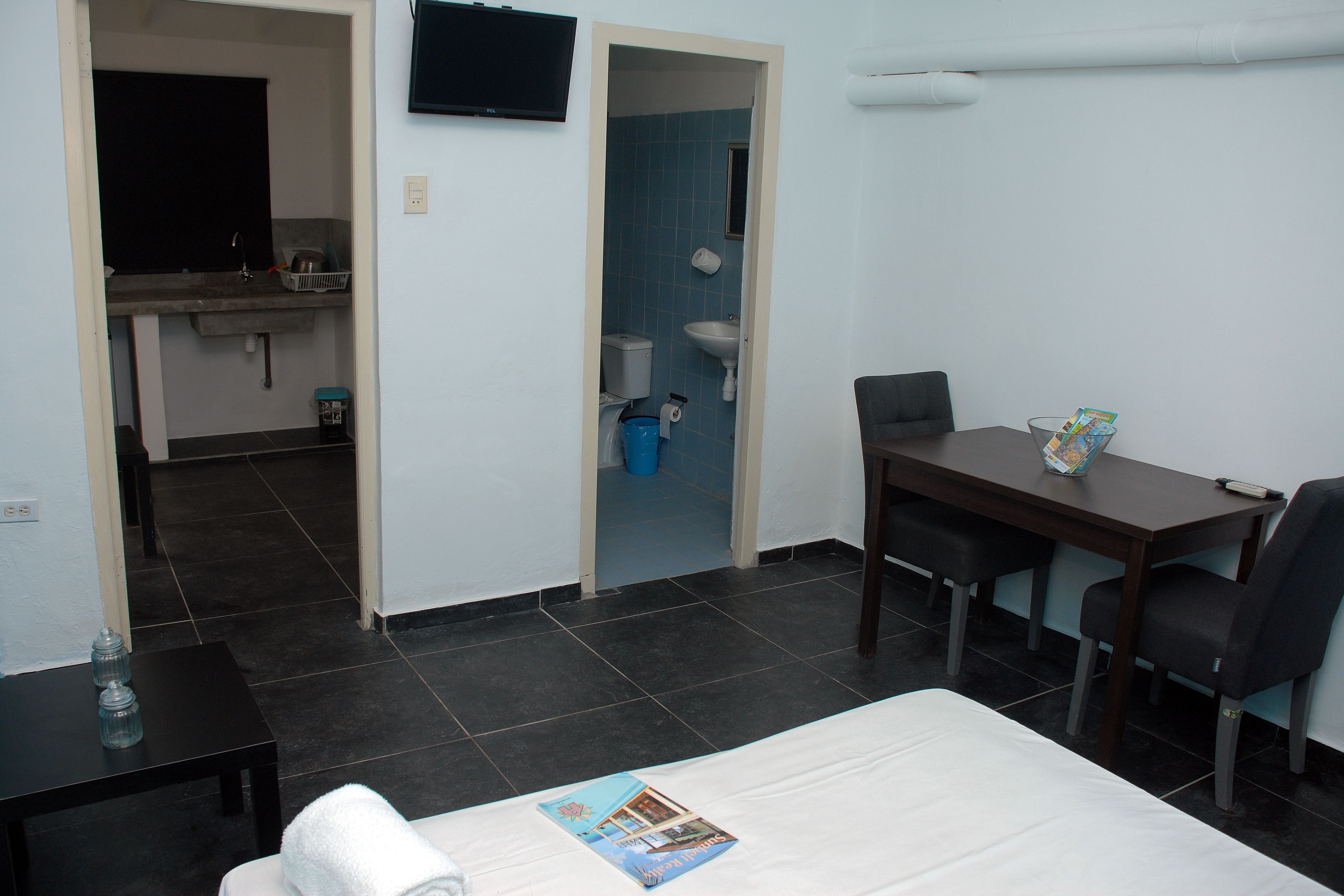 Shower, free toiletries, towels, soap