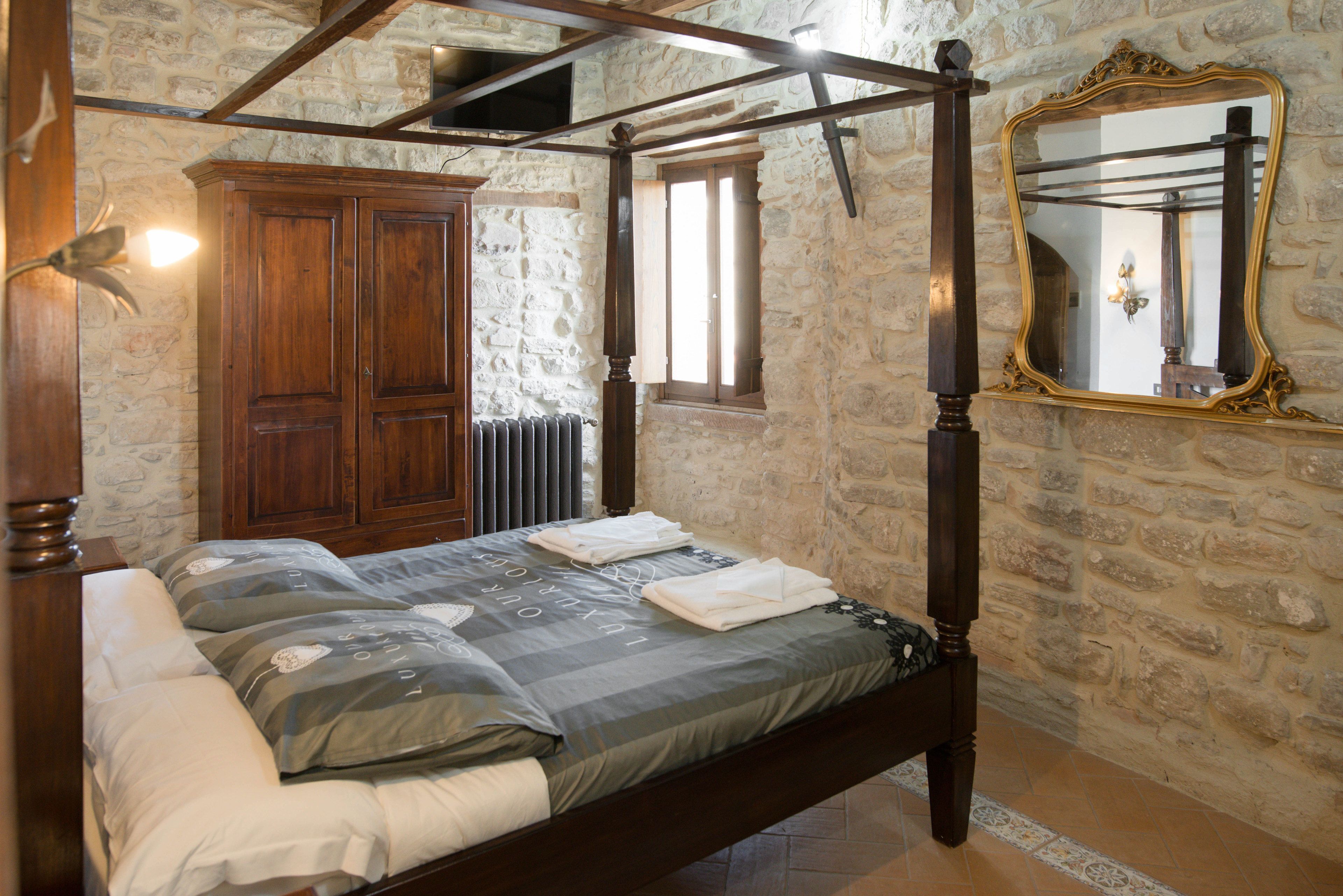Premium bedding, desk, laptop workspace, blackout curtains