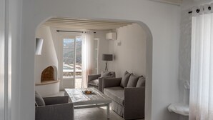 Senior Suite, Sea View | Living room | Flat-screen TV - Cova Mykonos Suites (Mykonos)