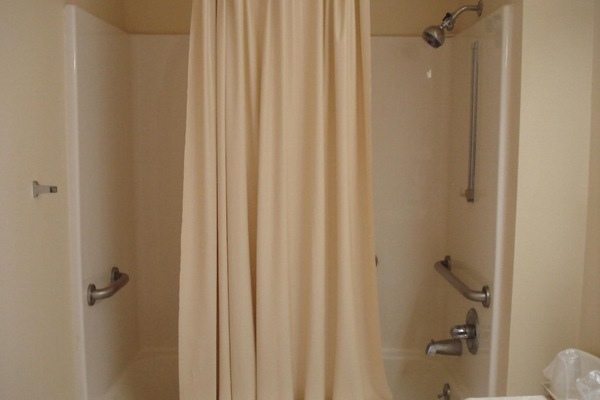 Combined shower/tub, free toiletries, hair dryer, towels