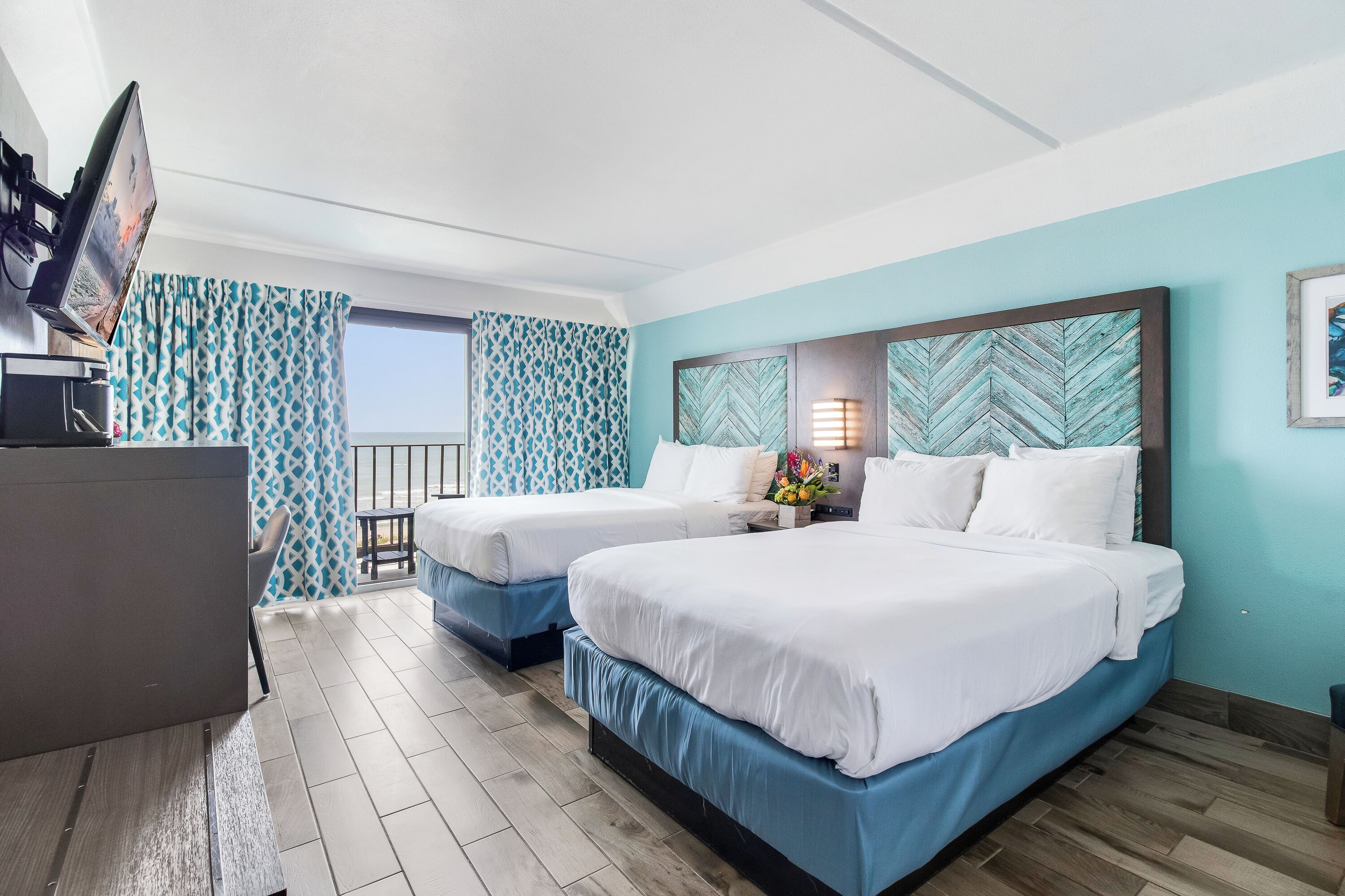 Room, 2 Double Beds, Balcony, Oceanfront | In-room safe, laptop workspace, iron/ironing board, free WiFi