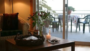 Huis, 2 queensize bedden | Woonruimte | Een televisie en een dvd-speler